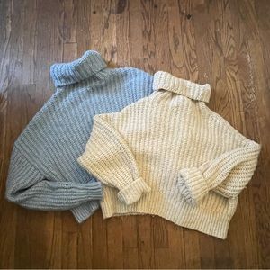 Chunky cozy knit sweater Zara s - light blue and cream